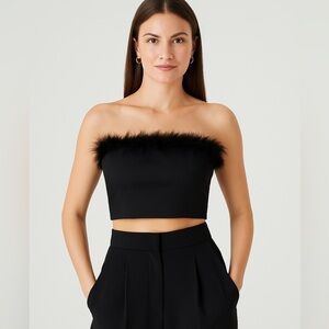 Superdown Black glam faux feather bandeau crop top Size S